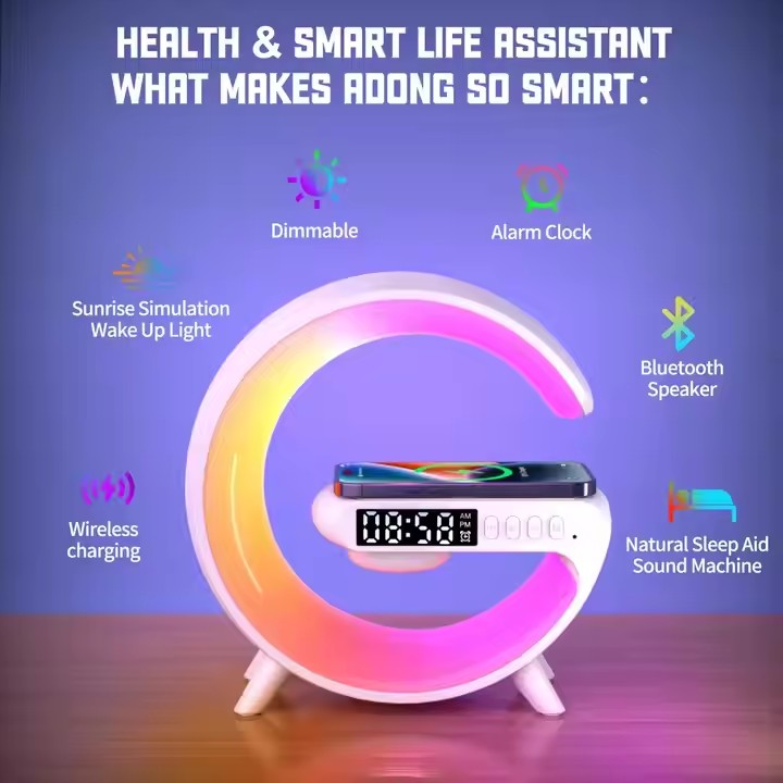 G-Shaped Smart Lamp with Alarm, Speaker & Wireless Charging