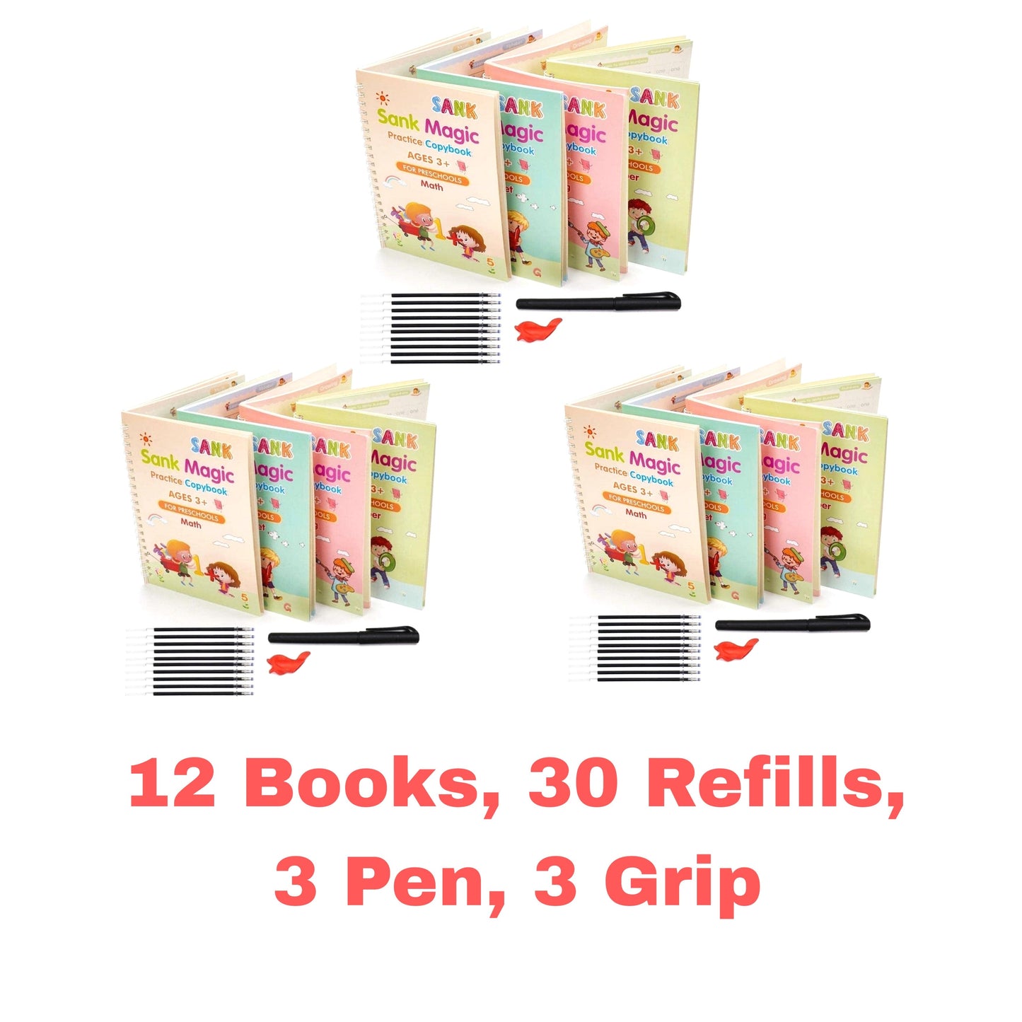 ✨ Magic Practice Copybook ✍️ (4 BOOKS,1 PEN,1 GRIP,10 REFILL)