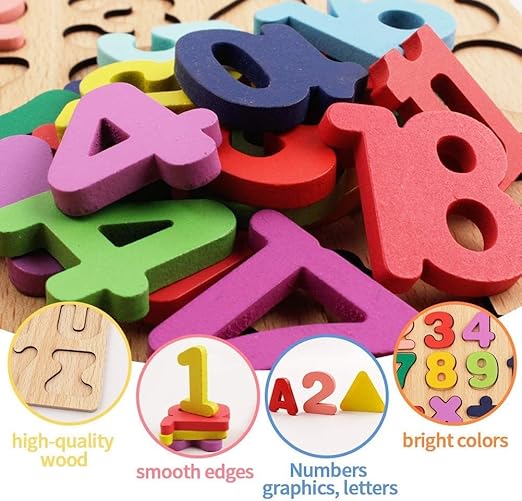 Wooden 3D Capital Alphabets, Numbers, and Shapes Board Puzzle