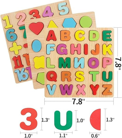 Wooden 3D Capital Alphabets, Numbers, and Shapes Board Puzzle