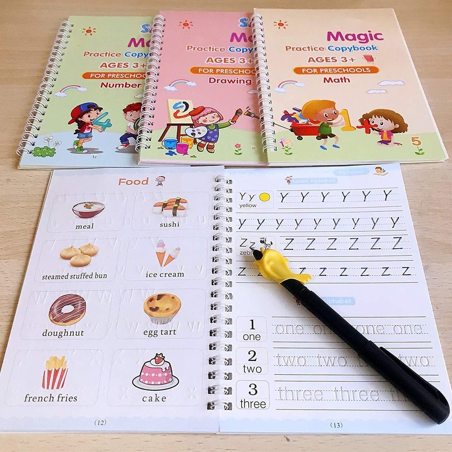 ✨ Magic Practice Copybook ✍️  (4 BOOKS,1 PEN,1 GRIP,10 REFILL)