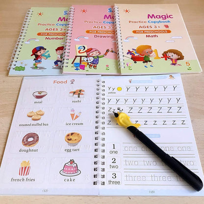 ✨ Magic Practice Copybook ✍️  (4 BOOKS,1 PEN,1 GRIP,10 REFILL)