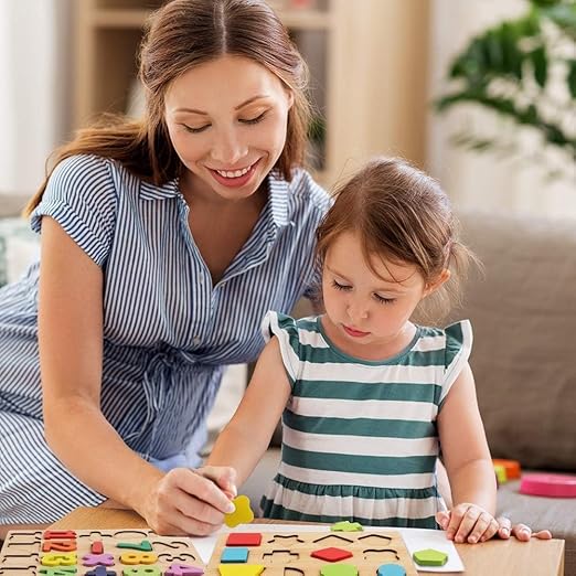 Wooden 3D Capital Alphabets, Numbers, and Shapes Board Puzzle