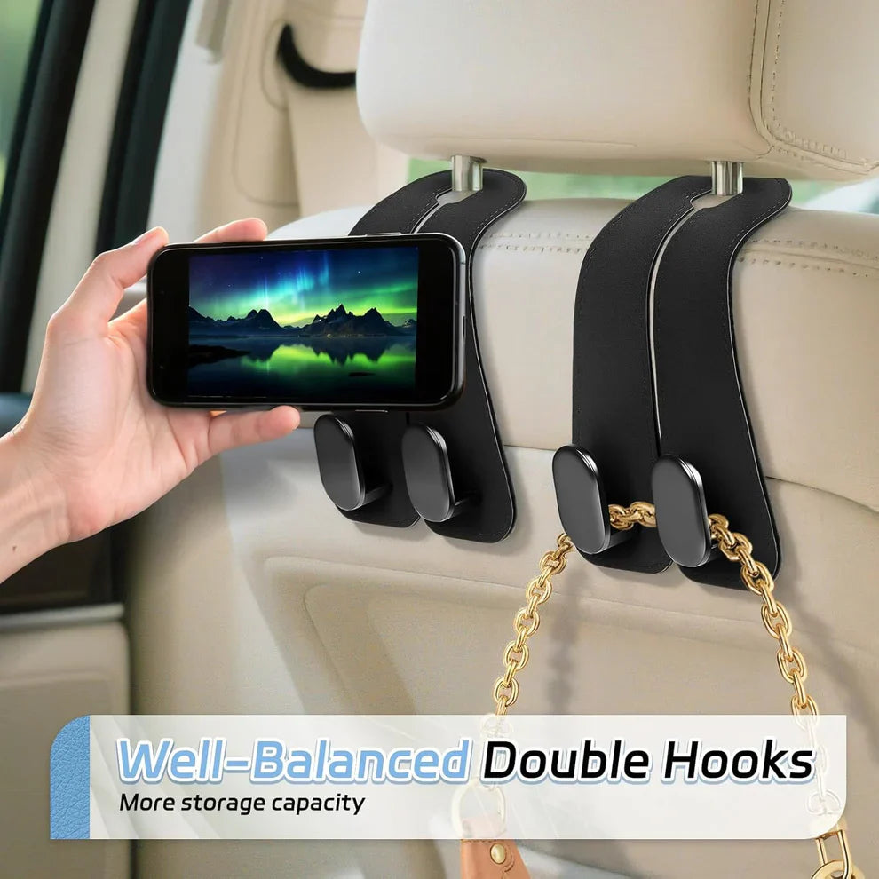 Premium Leather Car Seat Hooks – Stylish Car Organizer