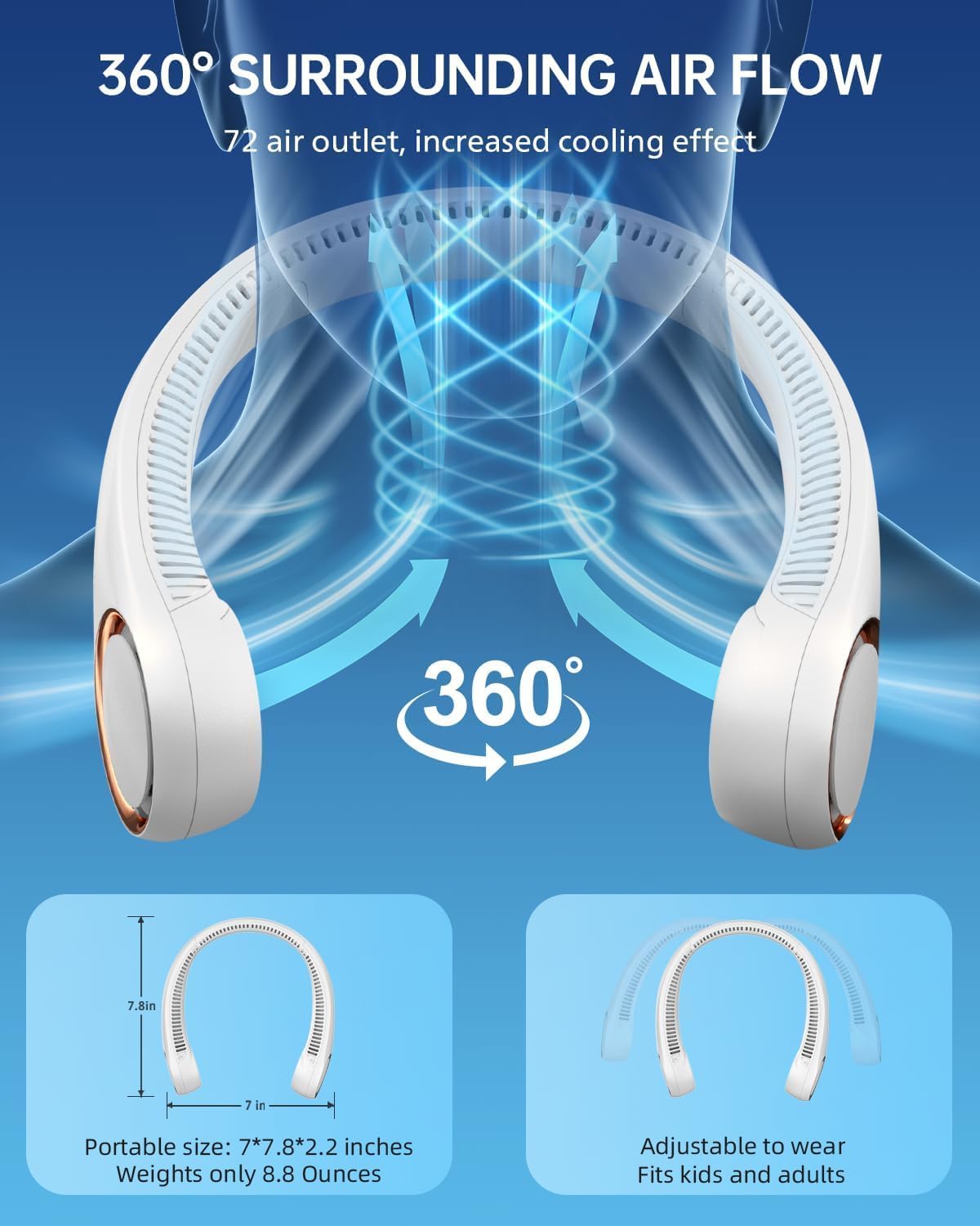 Portable Hands Free 360° Cooling USB Rechargeable Neck Fan
