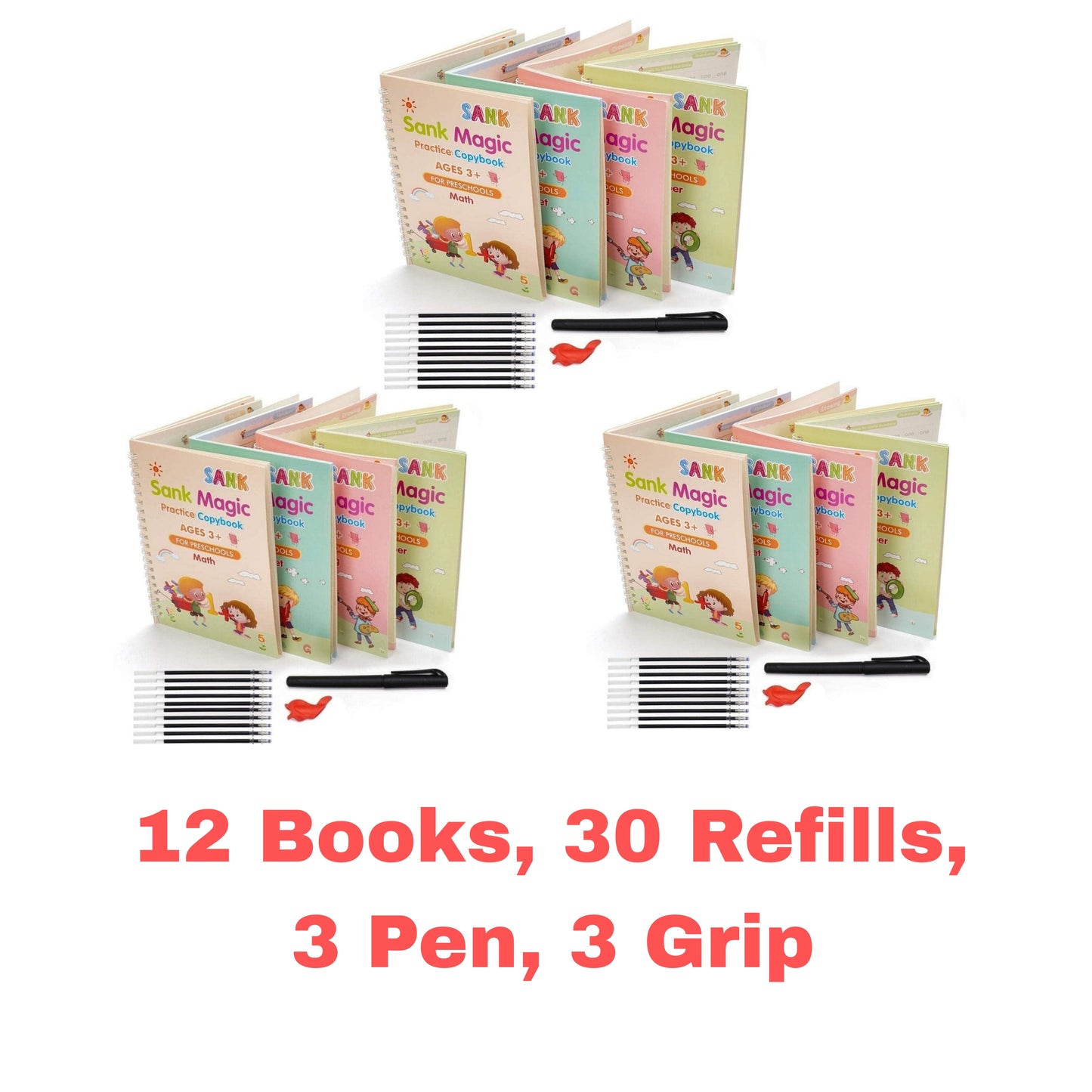 ✨ Magic Practice Copybook ✍️  (4 BOOKS,1 PEN,1 GRIP,10 REFILL)