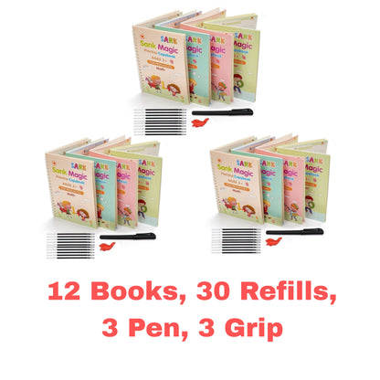 ✨ Magic Practice Copybook ✍️  (4 BOOKS,1 PEN,1 GRIP,10 REFILL)