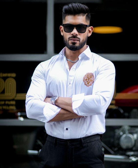 Classy Fabulous Men's Tiger White Luxury Shirt