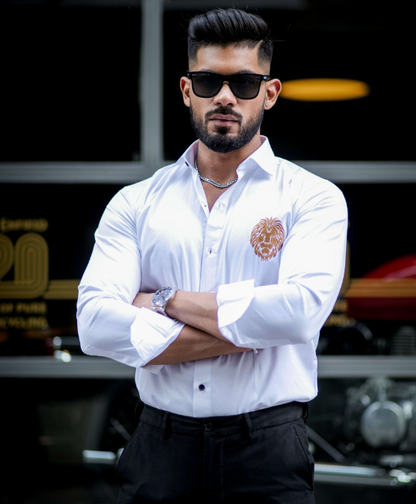 Classy Fabulous Men's Tiger White Luxury Shirt