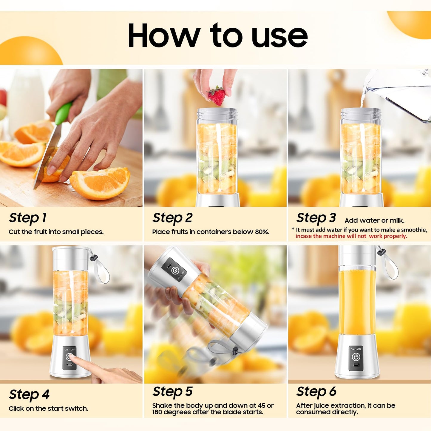 Portable USB Electric Juicer & Blender With 6 Stainless Steel Blades