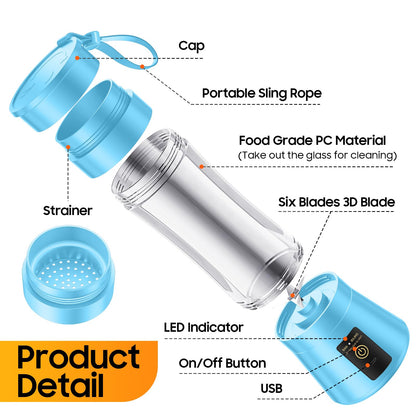 Portable USB Electric Juicer & Blender With 6 Stainless Steel Blades